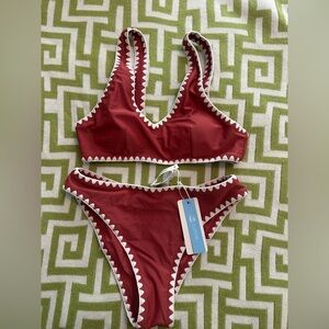 NWT Cupshe Maroon Bikini with White Crochet trim Size XS